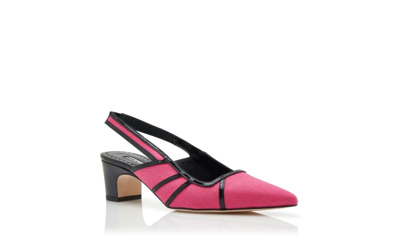 Furrun, Pink and Black Linen Geometric Slingback Pumps - £825.00