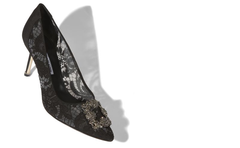 Hangisi lace 70, Black Lace Jewel Buckle Pumps - €1,145.00 