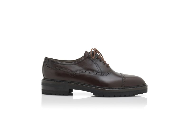 Side view of Designer Dark Brown Calf Leather Lace Up Shoes