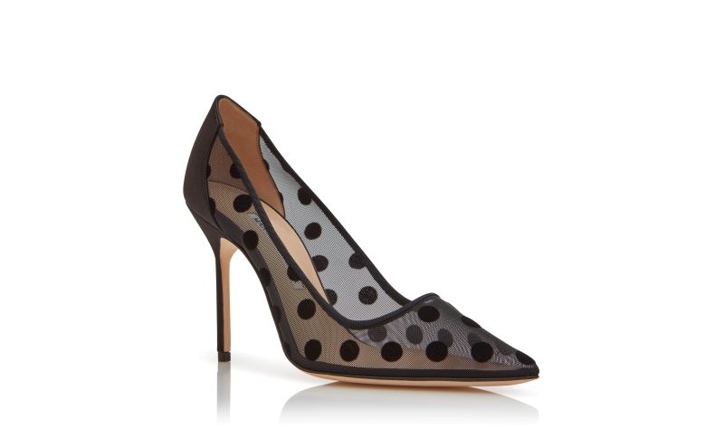 Bbla, Black Mesh Polka Dot Pointed Toe Pumps - €388.00