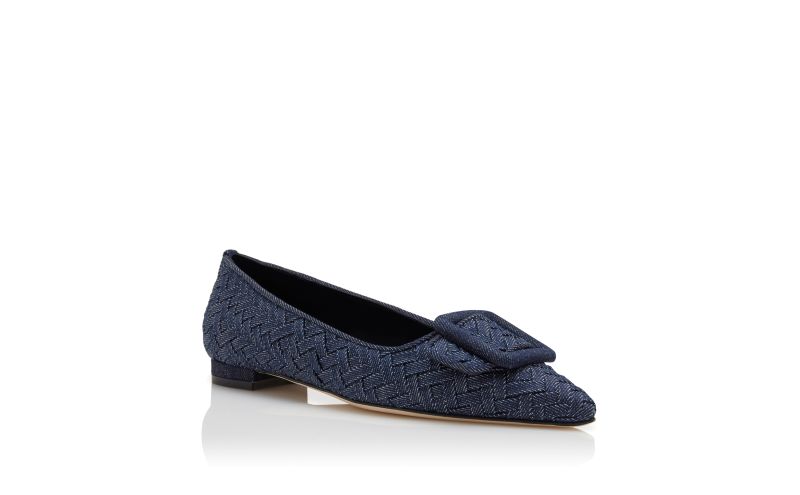 Maysalepumpflat, Dark Blue Chambray Buckle Detail Flat Pumps - US$1,015.00