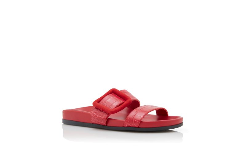 Mayfu, Red Calf Leather Buckle Detail Flat Mules - US$507.00
