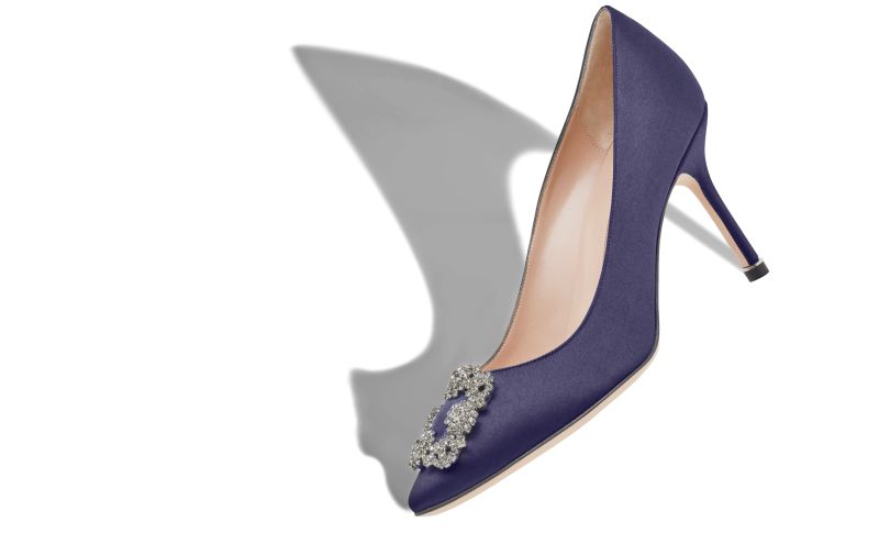 Hangisi 90, Navy Blue Satin Jewel Buckle Pumps - £1,035.00
