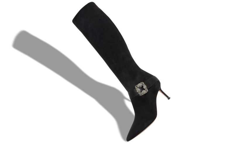 Pliniahi, Black Suede Jewel Buckle Knee High Boots  - US$1,875.00