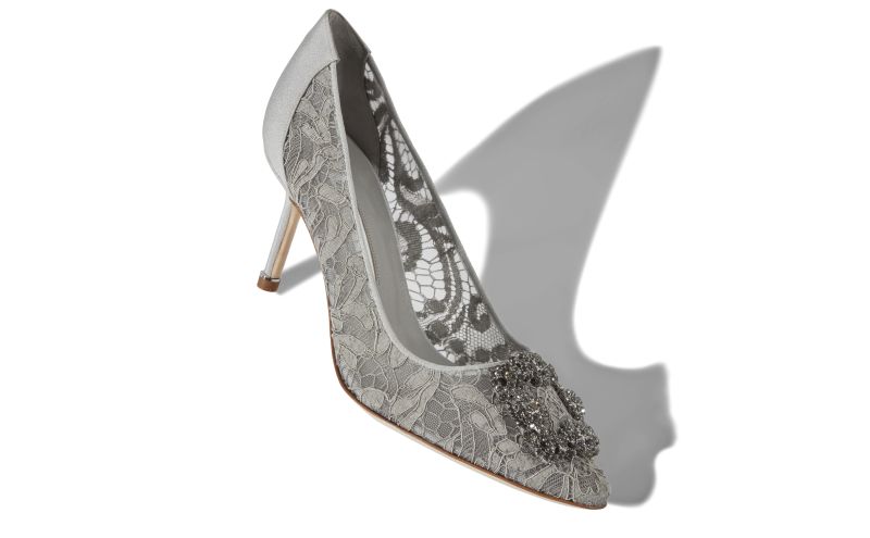 Hangisi lace 70, Grey Lace Jewel Buckled Pumps - CA$1,555.00 