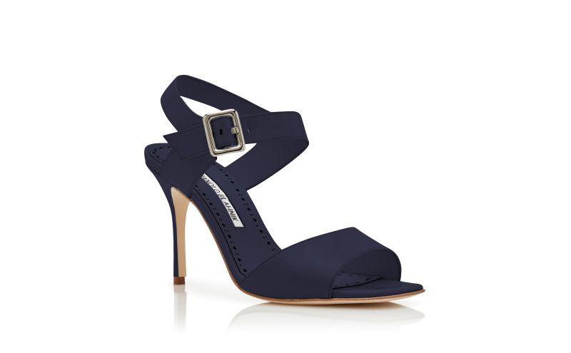 Fairu, Navy Blue Patent Leather Slingback Sandals  - US$507.00