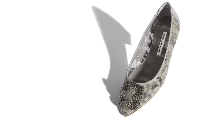 Hangisiflat lace, Grey Lace Jewel Buckle Flat Pumps - £945.00