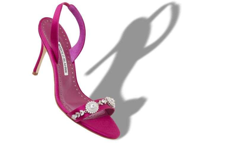 Lamisan, Pink Satin Embellished Slingback Sandals - US$657.00 