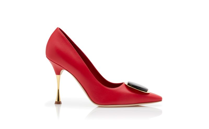 Side view of Chiaran, Red Nappa Leather Pointed Toe Pumps - AU$1,059.00