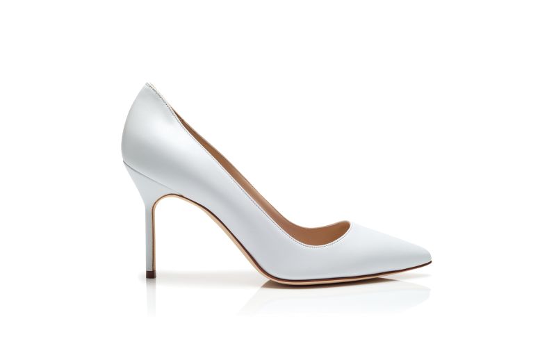 Side view of Bb 90, White Nappa Leather Pointed Toe Pumps - US$725.00