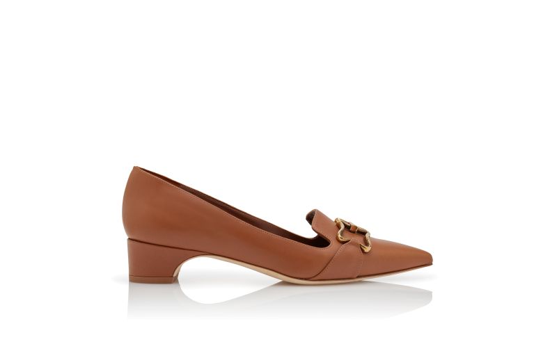 Side view of Phobepla, Brown Calf Leather Buckle Detail Pumps - US$585.00