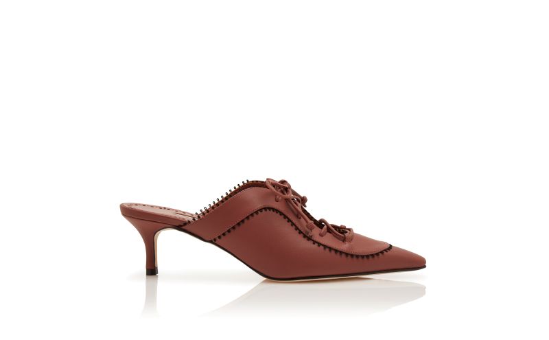 Side view of Palatina, Brown Nappa Leather Lace-Up Mules - €1,025.00