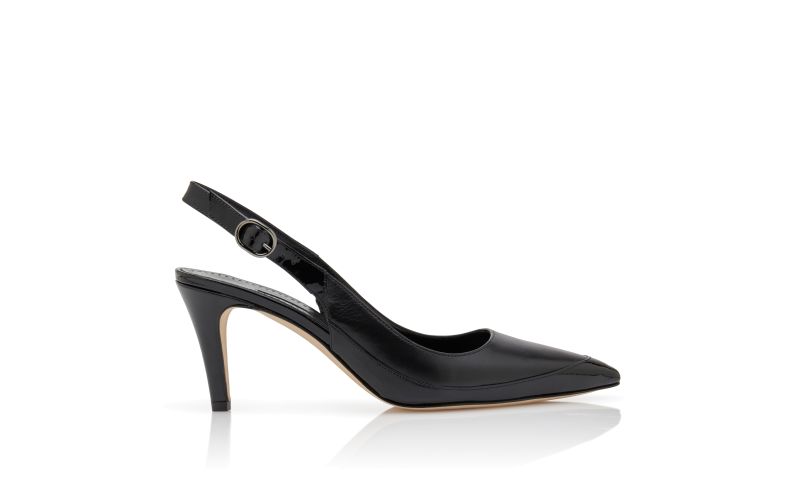 Side view of Telemaca, Black Nappa Leather Slingback Pumps - US$537.00
