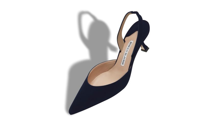 Designer Navy Blue Suede Slingback Pumps
