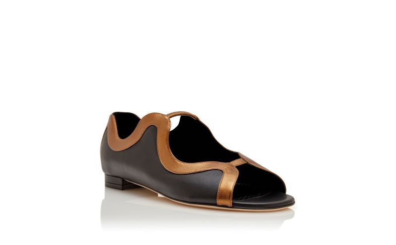 Chilki, Black and Bronze Nappa Leather Flat Sandals - AU$1,665.00