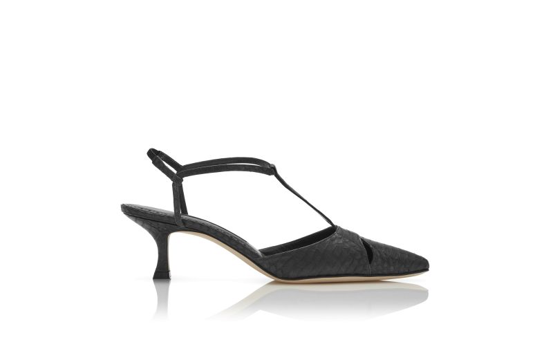 Side view of Turgimod, Black Snakeskin T-Bar Pumps - US$975.00