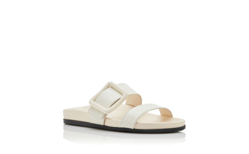 Mayfu, White Calf Leather Buckle Detail Flat Mules - US$507.00