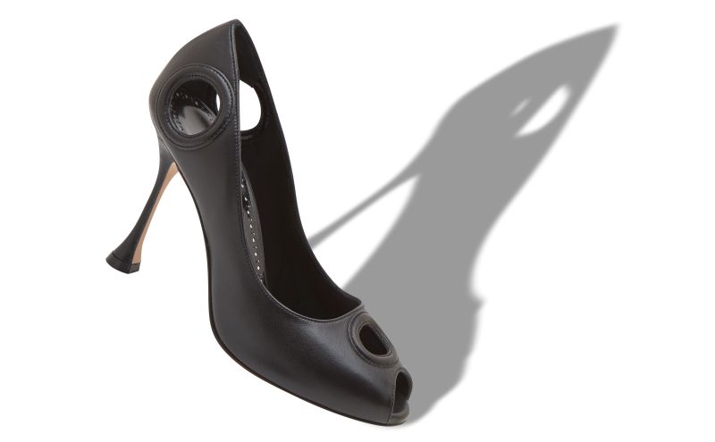 Orlonu, Black Nappa Leather Open Toe Pumps - €995.00 