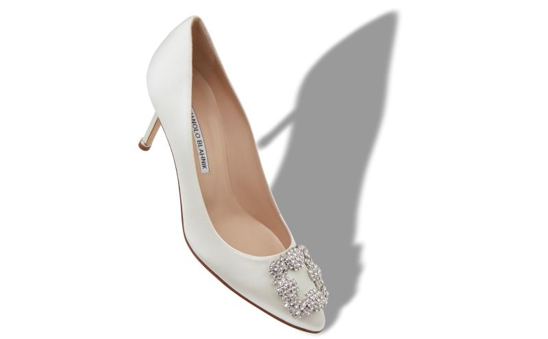 Hangisi 70, Off-White Satin Jewel Buckle Pumps - US$1,350.00 