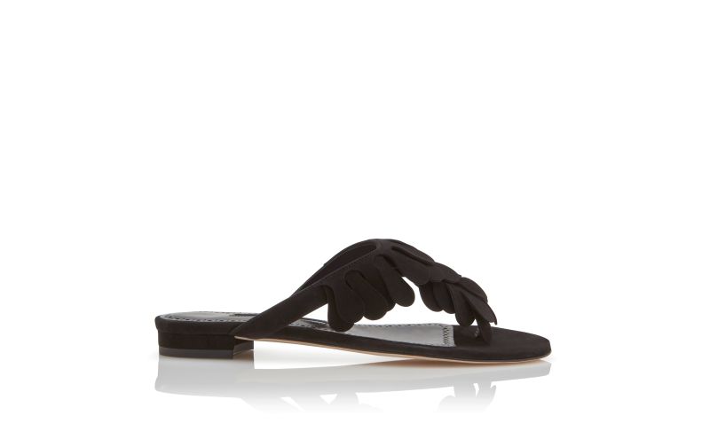 Side view of Tamako, Black Suede Strappy Sandals - US$448.00
