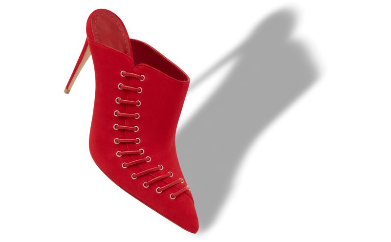 Dobre, Red Suede Lace Detail Mules - CA$1,425.00 