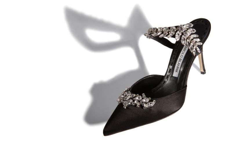 Lurum , Black Satin Crystal Embellished Mules - CA$1,815.00