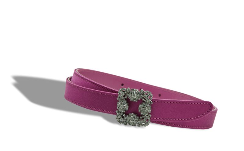 Hangisi belt mini, Dark Fuchsia Satin Crystal Buckled Belt - AU$1,335.00