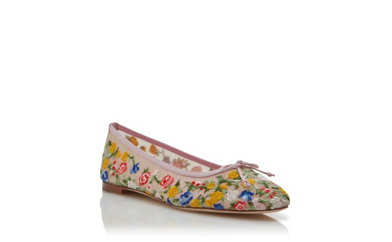 Verdino, Multicoloured Mesh Floral Embroidered Ballerina Flats - €1,095.00