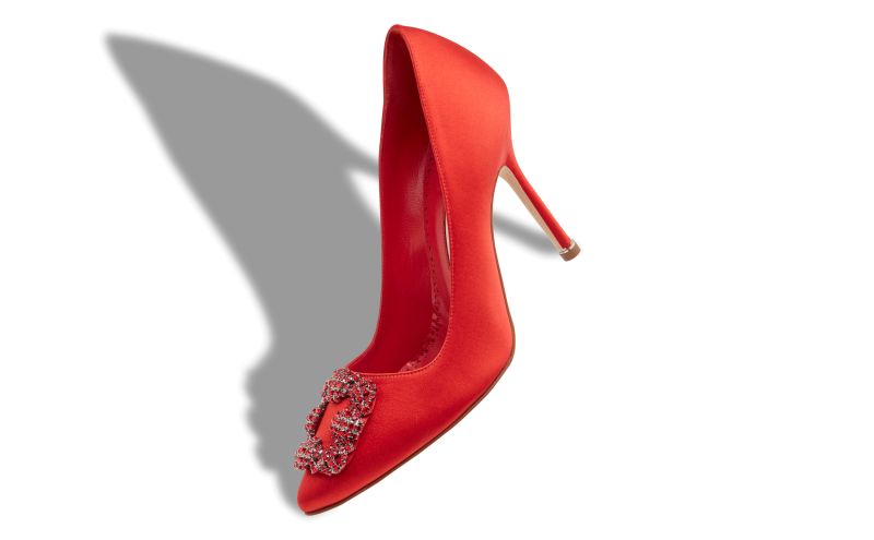 Hangisi red, Red Satin Jewel Buckle Pumps - US$1,225.00