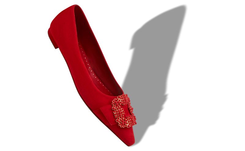 Gibfla, Red Suede Pearl Buckle Flat Pumps - AU$1,341.00 