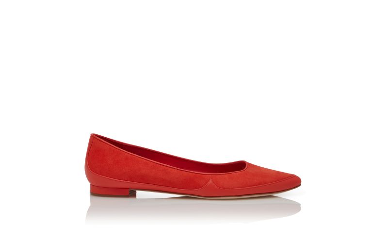 Side view of Axidiaflat, Orange Nappa Leather and Suede Flat Pumps  - CA$1,135.00