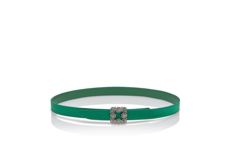 Side view of Hangisi belt mini, Green Satin Crystal Buckled Belt - CA$1,035.00