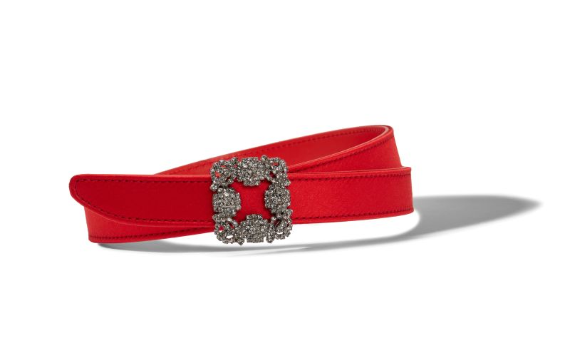 Hangisi belt mini, Red Satin Crystal Buckled Belt - US$795.00 