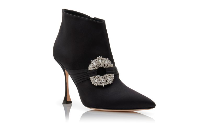 Prabina, Black Satin Embellished Buckle Ankle Boots - £1,245.00