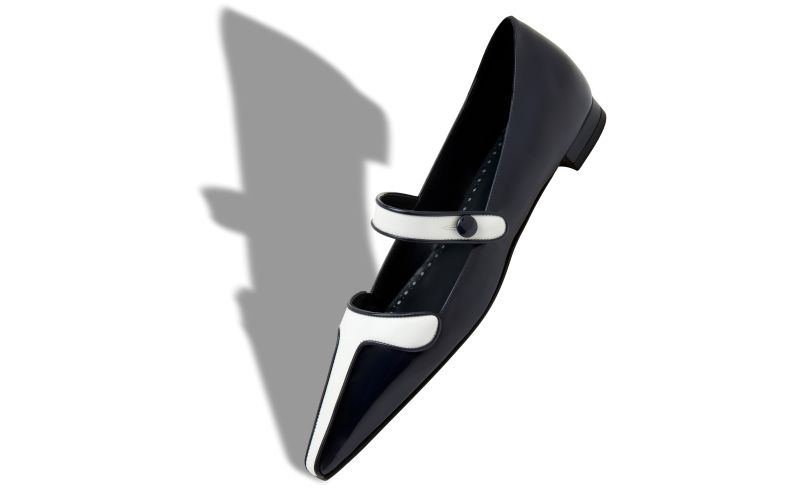 Ganeusflat, Navy Blue and White Patent Leather Mary Jane Flat Pumps - US$1,025.00