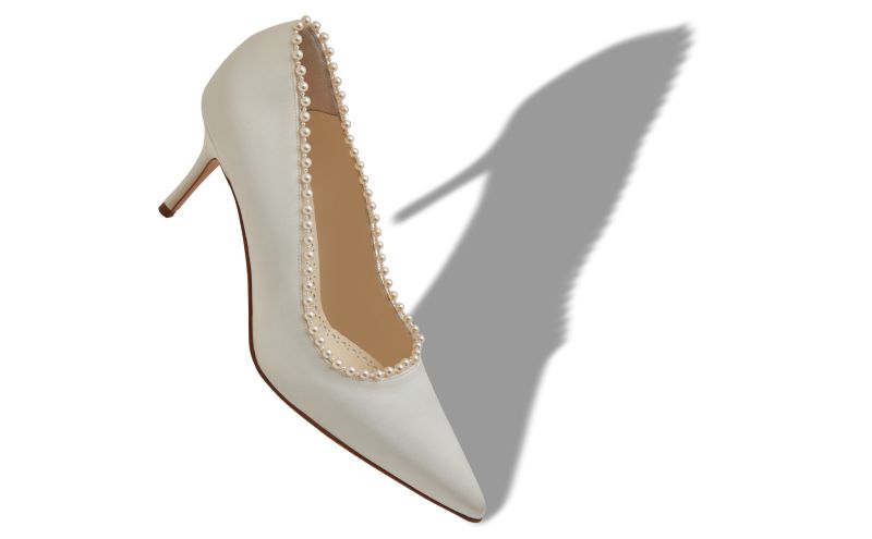 Kifat, Light Cream Satin Pearl Detail Pumps - US$807.00 