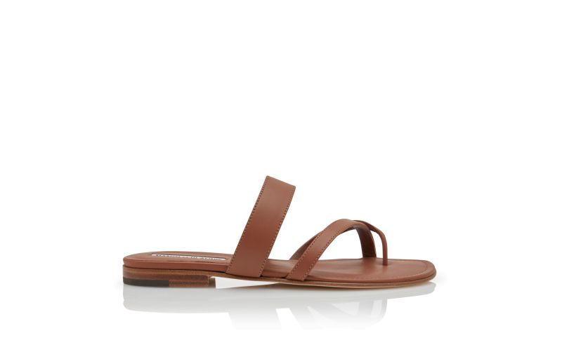 Side view of Susa, Brown Calf Leather Flat Sandals - £595.00