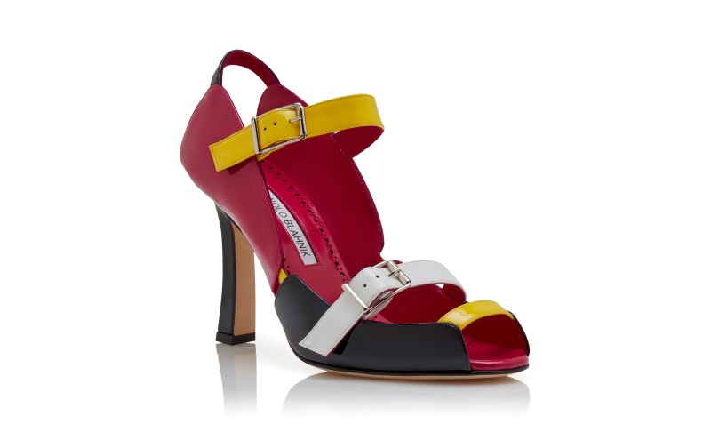 Funcas, Black and Pink Patent Leather Slingback Sandals - €1,125.00