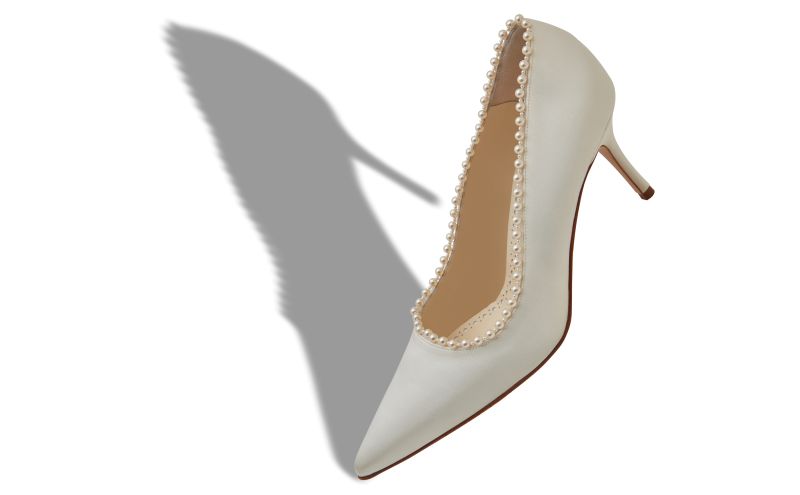 Kifat, Light Cream Satin Pearl Detail Pumps - US$807.00
