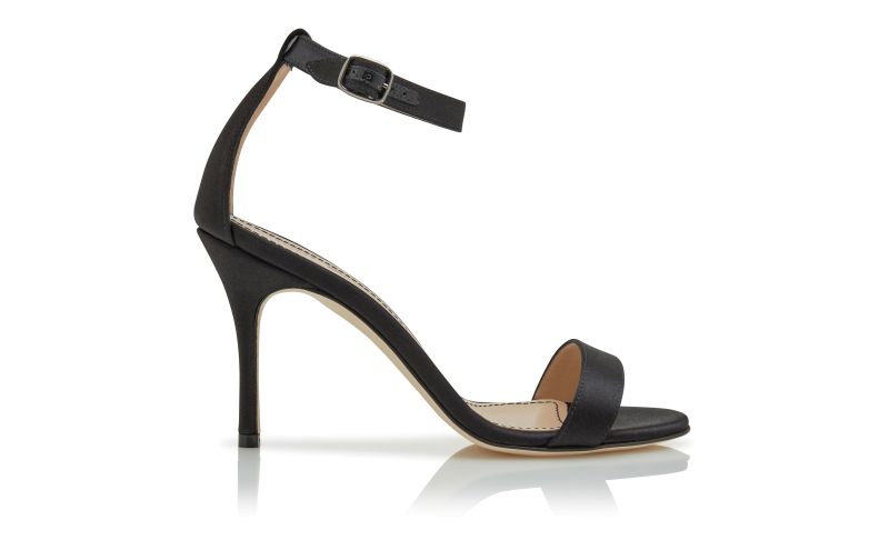 Side view of Chaos, Black Satin Ankle Strap Sandals - CA$1,115.00