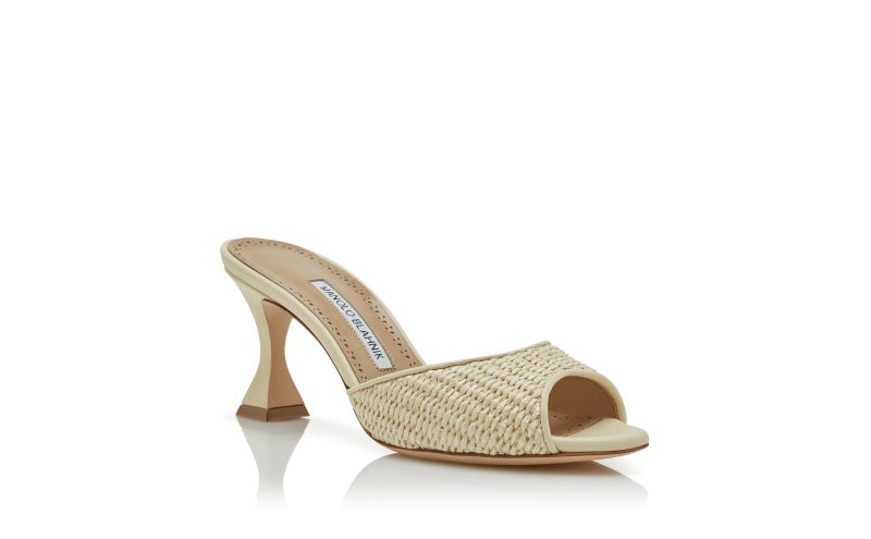 Jadara, Light Beige Raffia Open Toe Mules - £675.00