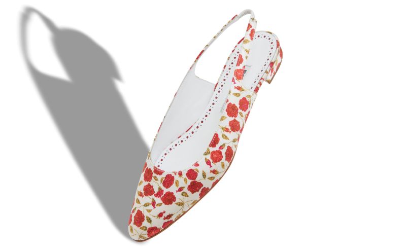 Sawra, White and Red Satin Slingback Flat Pumps  - CA$995.00
