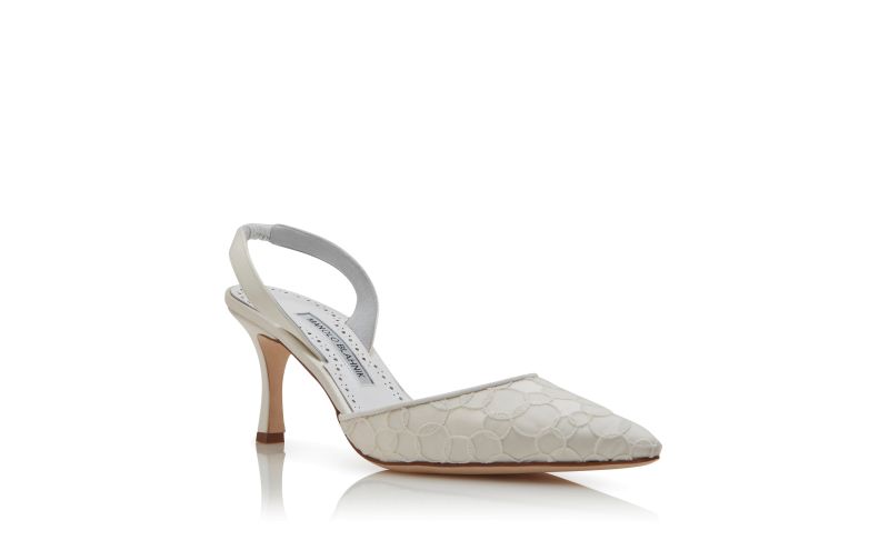 Carolyne 70, Cream Satin Slingback Pumps - US$483.00