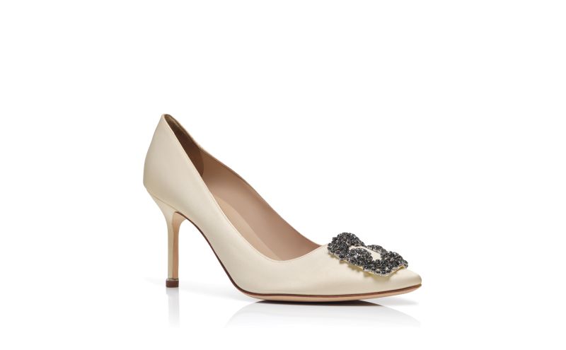 Hangisi 90, White Satin Jewel Buckle Pumps - US$1,350.00