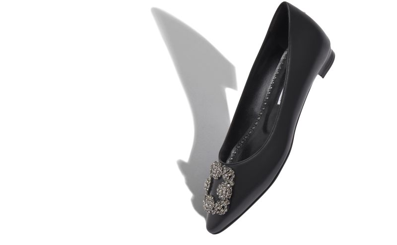 Hangisiflat, Black Calf Leather Jewel Buckle Flat Pumps - AU$2,055.00