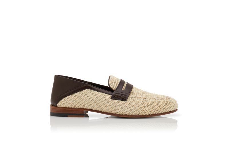 Side view of Padstow, Cream and Red Raffia Penny Loafers - US$845.00