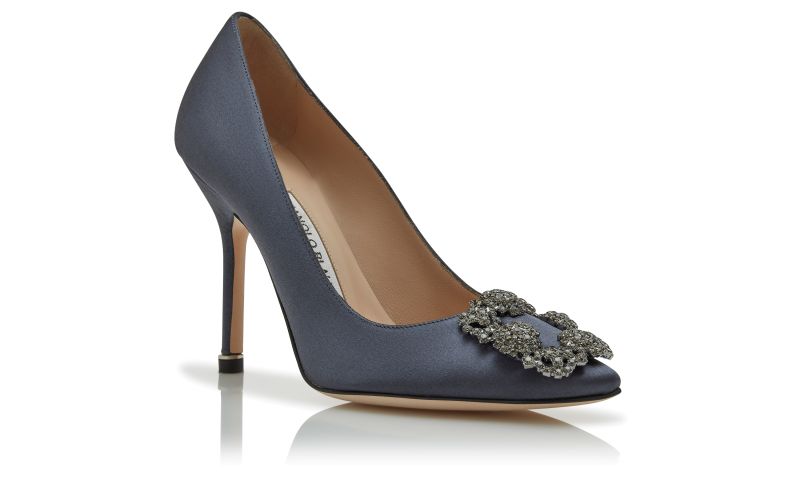 Hangisi, Dark Grey Satin Jewel Buckle Pumps - £945.00