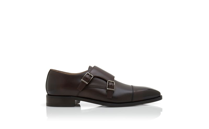 Side view of Designer Dark Brown Calf Leather Monk Strap Shoes