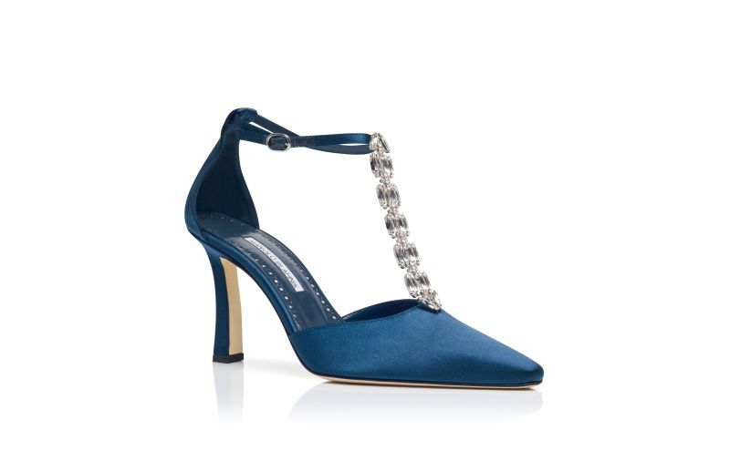 Molara, Navy Blue Satin Embellished Pumps - €1,225.00