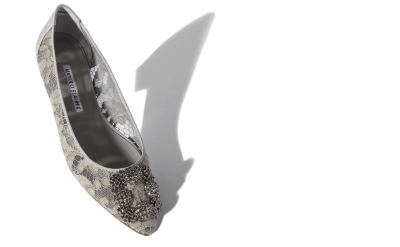 Hangisiflat lace, Grey Lace Jewel Buckle Flat Pumps - £945.00 